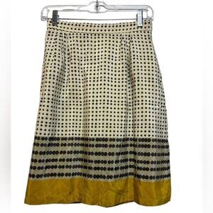 WEEKEND MAXMARA  Silk Polka dot yellowTan Plaid Knee skirt Size 4